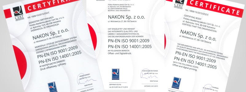 Certyfikat zarządzania jakością iso 9001 oraz środowiskiem iso 14001